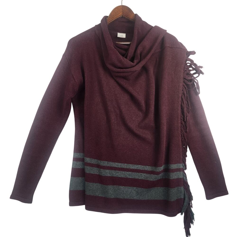 CAbi 3002 Burgundy & Gray Fringe
Tunic Sweater Women’s SZ SM Wrap Cardigan
EUC